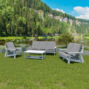 English Elm HIPS All-Weather Outdoor Single Sofa with Cushion — Wood Grain Finish, Color-Stay, UV & Rust Resistant W1209114905
