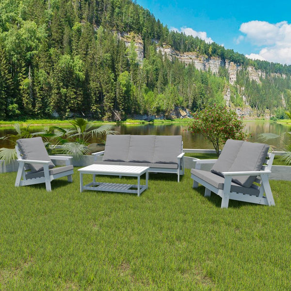 English Elm HIPS 3 Seater Sofa with Cushions — Weatherproof HIPS Outdoor Patio Couch for Porch, Poolside, Terrace White W1209114907