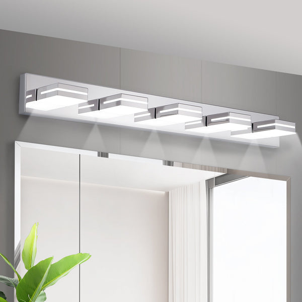 English Elm Modern Chrome Led Vanity Light - 5-Light Wall Sconce For Stylish Bathrooms & Mirrors, Easy Install, Energy Efficient W2312P374921