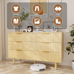 English Elm 6 Drawer Fluted Wood Dresser Natural Finish Compact Chest for Nursery or Bedroom T3773P415651