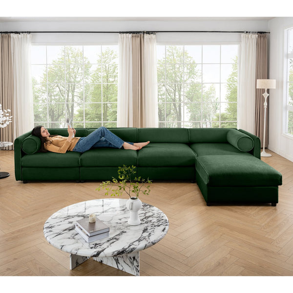 English Elm Modular 4-Seat L-Shaped Sofa With Storage, Ergonomic Comfort, And Stylish Green Chenille Upholstery W714S01064