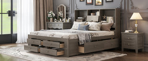 English Elm King Platform Bed with 8 Drawers Open Headboard Compartments and Pine Wood Frame Gray GX000454AAE-1