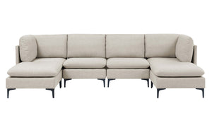 English Elm Linen Upholstered Modular Sectional Sofa with Tall Black Metal Legs for Open Living Almond B2748S00185