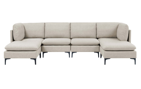 English Elm Linen Upholstered Modular Sectional Sofa with Tall Black Metal Legs for Open Living Almond B2748S00185