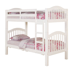 English Elm White Twin Over Twin Bunk Bed Convertible to Two Beds with Right Ladder, Guard Rail & Sturdy Slats B062S00498