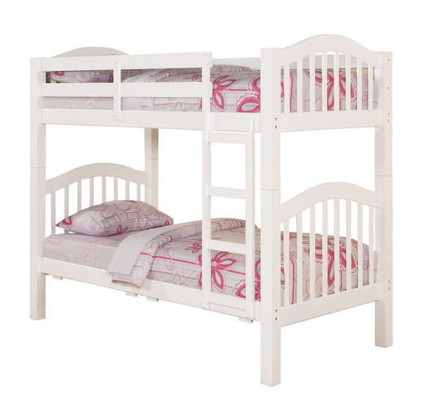 English Elm White Twin Over Twin Bunk Bed Convertible to Two Beds with Right Ladder, Guard Rail & Sturdy Slats B062S00498
