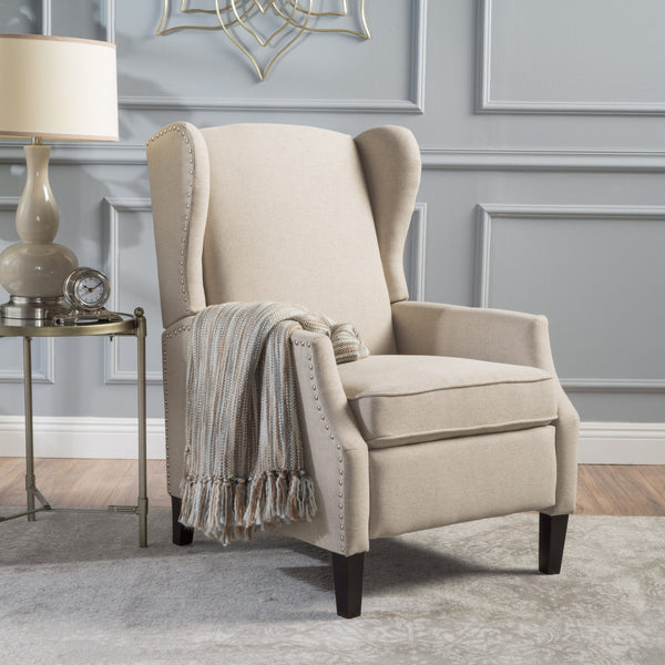 English Elm Christopher Knight Home® - Pushback Recliner Chair with Nailhead Trim and Wingback Design, Plush Fabric Comfort for Living Rooms Wheat 60760.00WHT