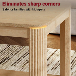 English Elm Arc Corner Oak Coffee Table with Open Shelf Wave Grain Legs Modern Living Room Accent W5563P449955