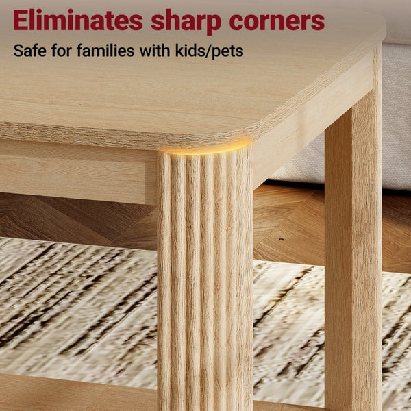 English Elm Arc Corner Oak Coffee Table with Open Shelf Wave Grain Legs Modern Living Room Accent W5563P449955