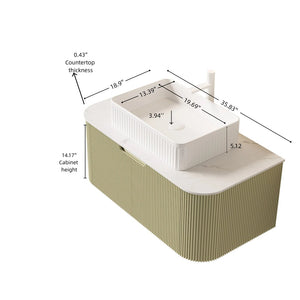 English Elm Dina Floating Bathroom Vanity Sintered Stone Top Glass Basin Striped Plywood Cabinet W2615S00566