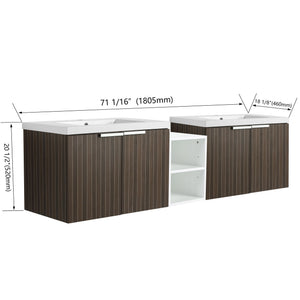 English Elm 72 Inch Soft Close Vanity with Resin Sink & Small Shelves, Wall-Mounted 72" Dual-Door Storage, Eco Plywood Finish W999S00261