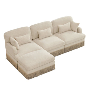 English Elm 100"comfy Chenille Leopard Print Sectional Sofa with Tassel Trim and Movable Ottoman Beige W5656S00005