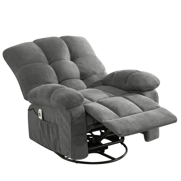 English Elm Massage Swivel Recliner Oversized Chair with Heating Nodes and Usb Port for Living Room Gray W1521P352671