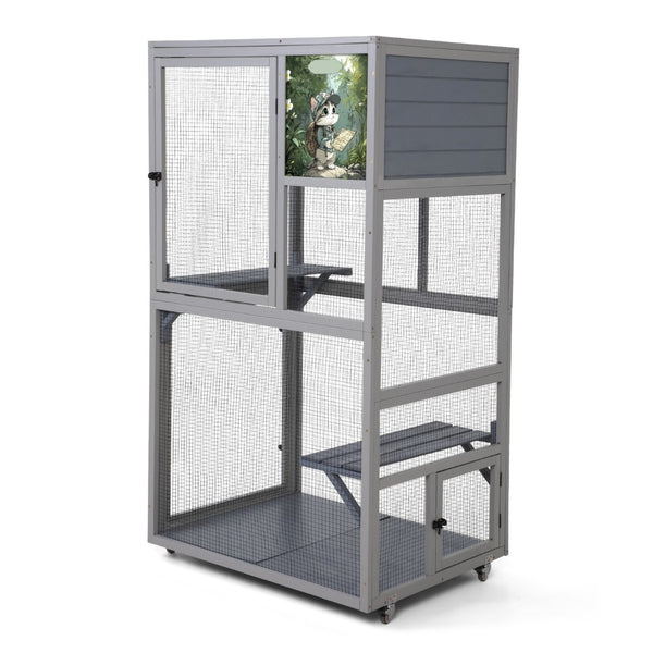 English Elm Wooden Pinewood Small Animal Habitat with Acrylic Panels Ramps Tunnel and Rolling Base W2181P363536