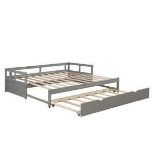 English Elm Extending Wood Daybed with Pull Out Trundle Twin to King Espresso Guest Room Bed WF194887AAE