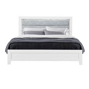English Elm OMODA Sleek 5PC Queen Bedroom Set with LED Accent Lighting, Solid Wood/MDF, Upholstered Headboard, Spacious Drawers White 25.31 L x 19.69 W x 23.7 H B201S00158