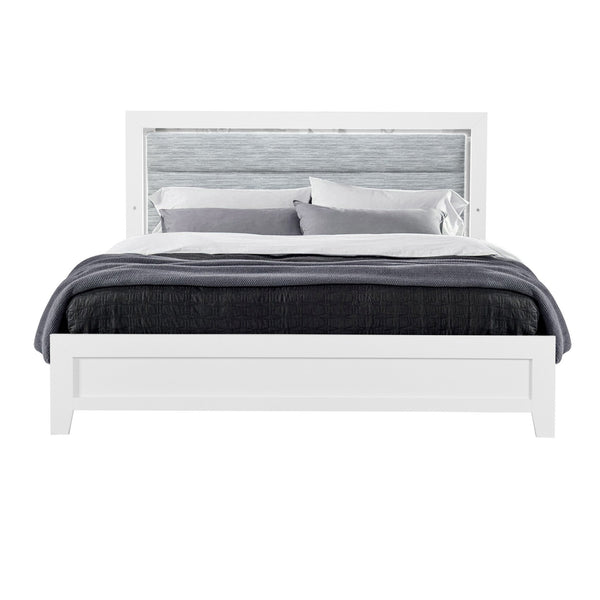 English Elm OMODA Sleek 5PC Queen Bedroom Set with LED Accent Lighting, Solid Wood/MDF, Upholstered Headboard, Spacious Drawers White 25.31 L x 19.69 W x 23.7 H B201S00158