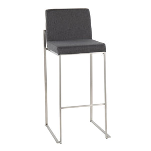 English Elm Fuji 30" High Back Barstool Set Of 3 - Stylish Charcoal Fabric & Stainless Steel For Modern Spaces B202P222199