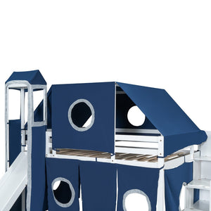 English Elm Full Size Castle Loft Bed with Tent Canopy and Tower for Kids Playroom LT000569AAC-1