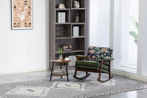 English Elm Mid Century Modern Rocking Chair Solid Wood Frame Upholstered Seat with Lumbar Cushion Antique Green W2530P419005
