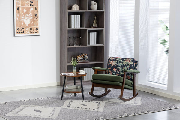 English Elm Mid Century Modern Rocking Chair Solid Wood Frame Upholstered Seat with Lumbar Cushion Antique Green W2530P419005