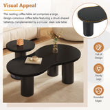 Nesting Coffee Table Set of 2, Cream Style Cloud Table With Round Side Table, Irregular Center Table, Thick Legs, Living Room, Black, 39.3''X 13.7'', Φ15.7''