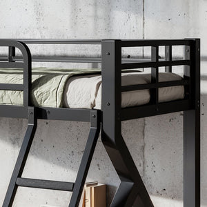 English Elm Twin Xl Over Queen Metal Bunk Bed Low Profile Steel Frame for Guest Rooms W5305S00032