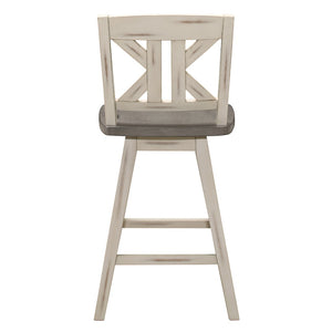 English Elm Pub Height Swivel Chairs Set Of 2, Rustic Distressed Gray & White Rubberwood X-Back Design B011P194917-GIGA