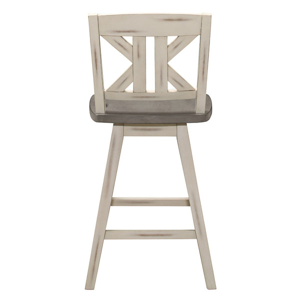 English Elm Pub Height Swivel Chairs Set Of 2, Rustic Distressed Gray & White Rubberwood X-Back Design B011P194917-GIGA