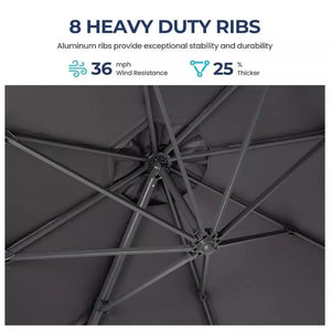 English Elm 11 Ft Cantilever Patio Umbrella Upf 50 Plus Aluminum Pole with Foot Pedal Rotation B082P454950