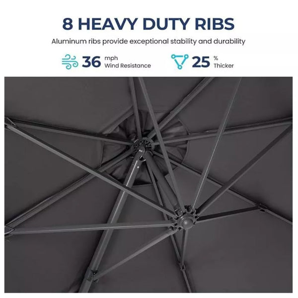 English Elm 11 Ft Cantilever Patio Umbrella Upf 50 Plus Aluminum Pole with Foot Pedal Rotation B082P454950
