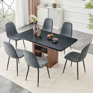 English Elm Expandable Dining Set with Pu Leather Chairs Modern Mdf Table Seats up to Eight Dark Gray,Walnut+Black W1151S04694