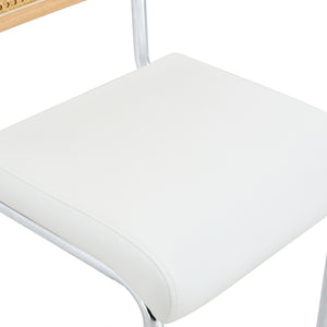 English Elm Natural Rattan Backrest Counter Stools Set of 4 with Chrome Legs and Pu Leather Seats W2920S00106