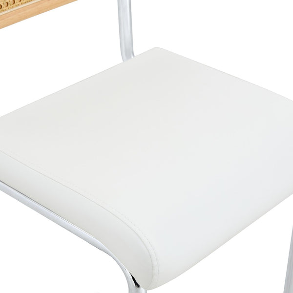 English Elm Natural Rattan Backrest Counter Stools Set of 4 with Chrome Legs and Pu Leather Seats W2920S00106