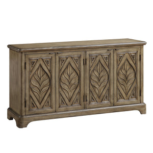 English Elm Orana Oak Finish Console Cabinet with Patterned Doors, 4 Shelves, No Assembly, Timeless Entryway Storage B2726P256290
