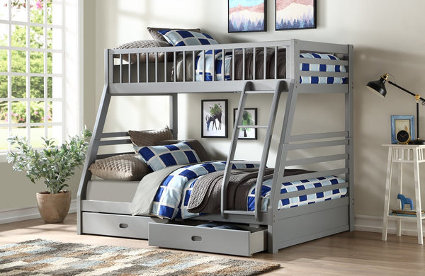 English Elm Jason Gray Twin/Full Bunk Bed with 2 Roll-Out Storage Drawers, Convertible, Pine Frame, 330lb Capacity B2726S00356