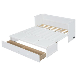 English Elm Queen Murphy Wall Bed with Pull Out Drawer and Built in Usb Charging Cabinet White N708P205905K