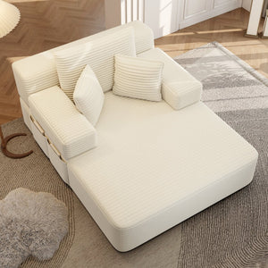 English Elm Luxurious Corduroy Convertible Chaise Lounge Sofa Bed with Foam Support for Apartments Beige W3219P449012