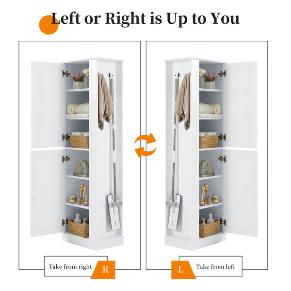 English Elm Tall Bathroom Storage Cabinet - Freestanding Mdf Organizer With Adjustable Shelves & Modern White Finish N725P241834K-GIGA