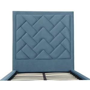 English Elm Crosby Twin Upholstered Velvet Bed with Chevron Stitched Headboard, Solid Slats, No Box Spring Needed Blue B365S00042
