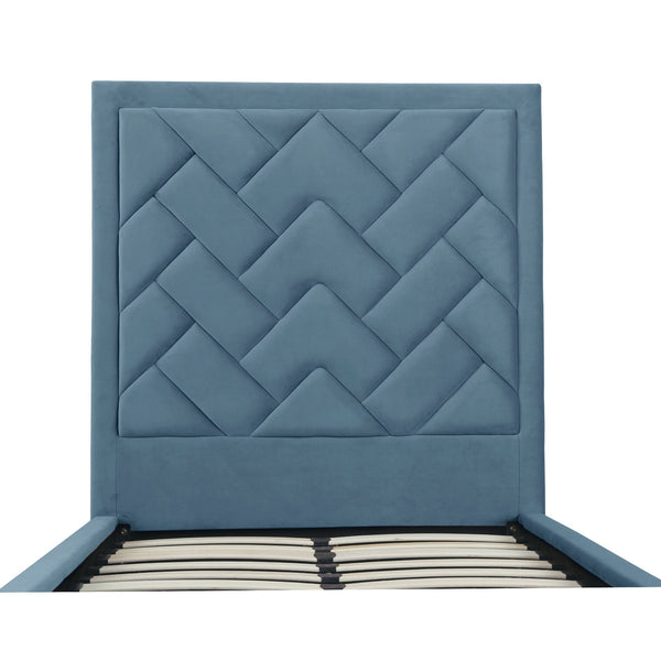 English Elm Crosby Twin Upholstered Velvet Bed with Chevron Stitched Headboard, Solid Slats, No Box Spring Needed Blue B365S00042