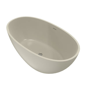 English Elm 55 Inch Solid Surface Freestanding Soaking Tub Matte Beige Spa Style Bathtub W1613P371990