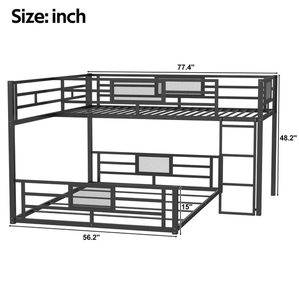 English Elm L-shaped Steel Twin Over Full Bunk Bed Corner Frame with Guardrails for Kids N750P196510B