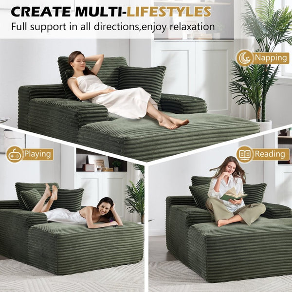 English Elm 67" Oversized Corduroy Chaise Lounge Sofa with Wide Armrests and Convertible Sleeper Design W1803P354231