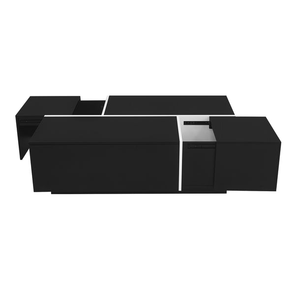 English Elm U-Can Extendable Coffee Table with Hidden Side Compartments and Dual Drawers, High-Gloss MDF Elegance Black N724P292070B