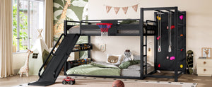 English Elm Twin Metal Loft Bed with Slide Basketball Hoop Climbing Wall and Built-in Shelves W1580S00343