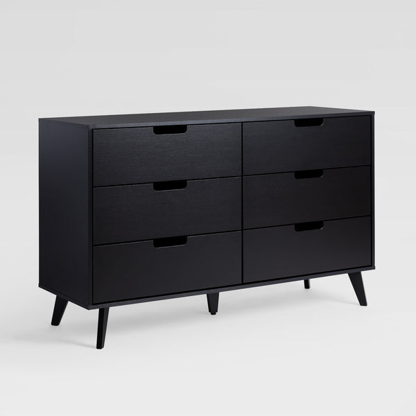 English Elm Walker Edison - Mid-Century Hans 6-Drawer Dresser with Durable MDF, UV Foil Finish, Warp-Resistant, Smooth Slides Black 56.5 L x 20 W x 8 H B185P169060