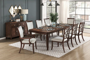 English Elm Traditional Cherry Finish Extendable Dining Table with Dark Walnut Inlay Seats Eight B011P450615