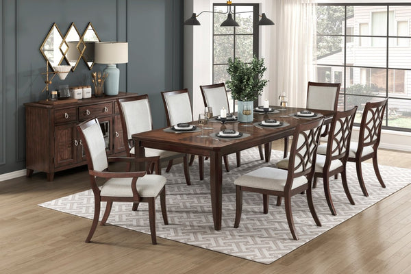 English Elm Traditional Cherry Finish Extendable Dining Table with Dark Walnut Inlay Seats Eight B011P450615