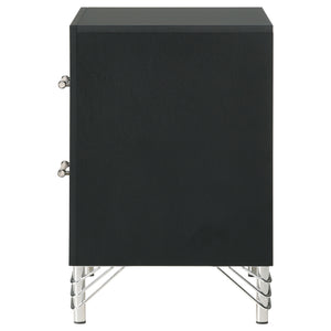 English Elm Malcolm Glam 2-Drawer Nightstand with Chrome & Acrylic Accents, Black Finish, Decorative Legs, Storage B062P378331